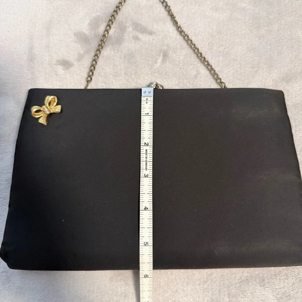 Vintage‎ After Five Black Satin Clutch Gold Bow Evening Bag Purse USA